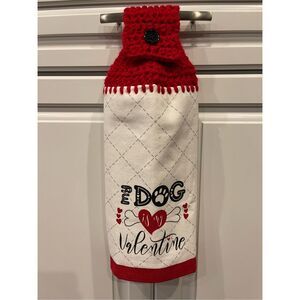Crochet Top Kitchen Towel- My Dog is my Valentine